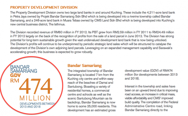 RM474million – “Vast undervalued development land bank” handed by Chief Minister to his own family company! [2012 Ann. Rpt]