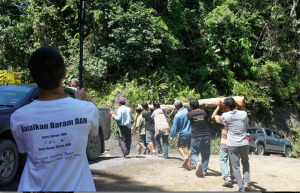 Setting up barricades and chasing out the loggers. Determined local action removed the bulldozers in May