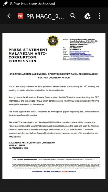 MACC press release - not backing down on the investigation or their right to seek foreign cooperation