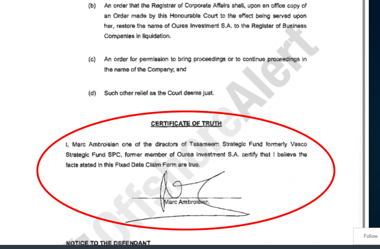 In November 2015 Marc Ambroisien remained a Director of Tasameem Strategic Fund, linked directly to the trust which received hundreds of millions from 1MDB