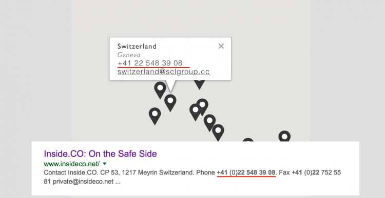 Matching numbers - before it was removed the number for Giannakopolous's Inside.co matched SLC's Swiss Office