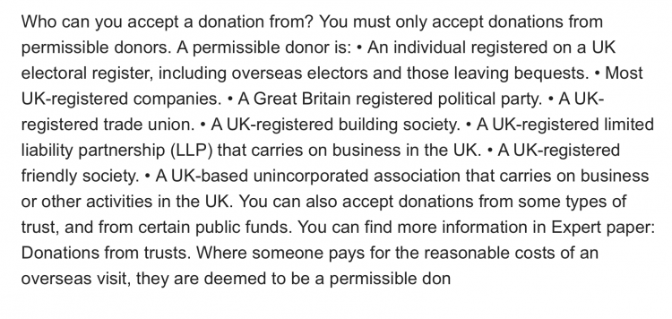 The rules show that the list of permitted party donors does NOT include foreign nationals living abroad with foreign bank accounts